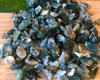Moss Agate Tumbled Chips Gift Bag jewelry making crafts crafting roller ball bottle
