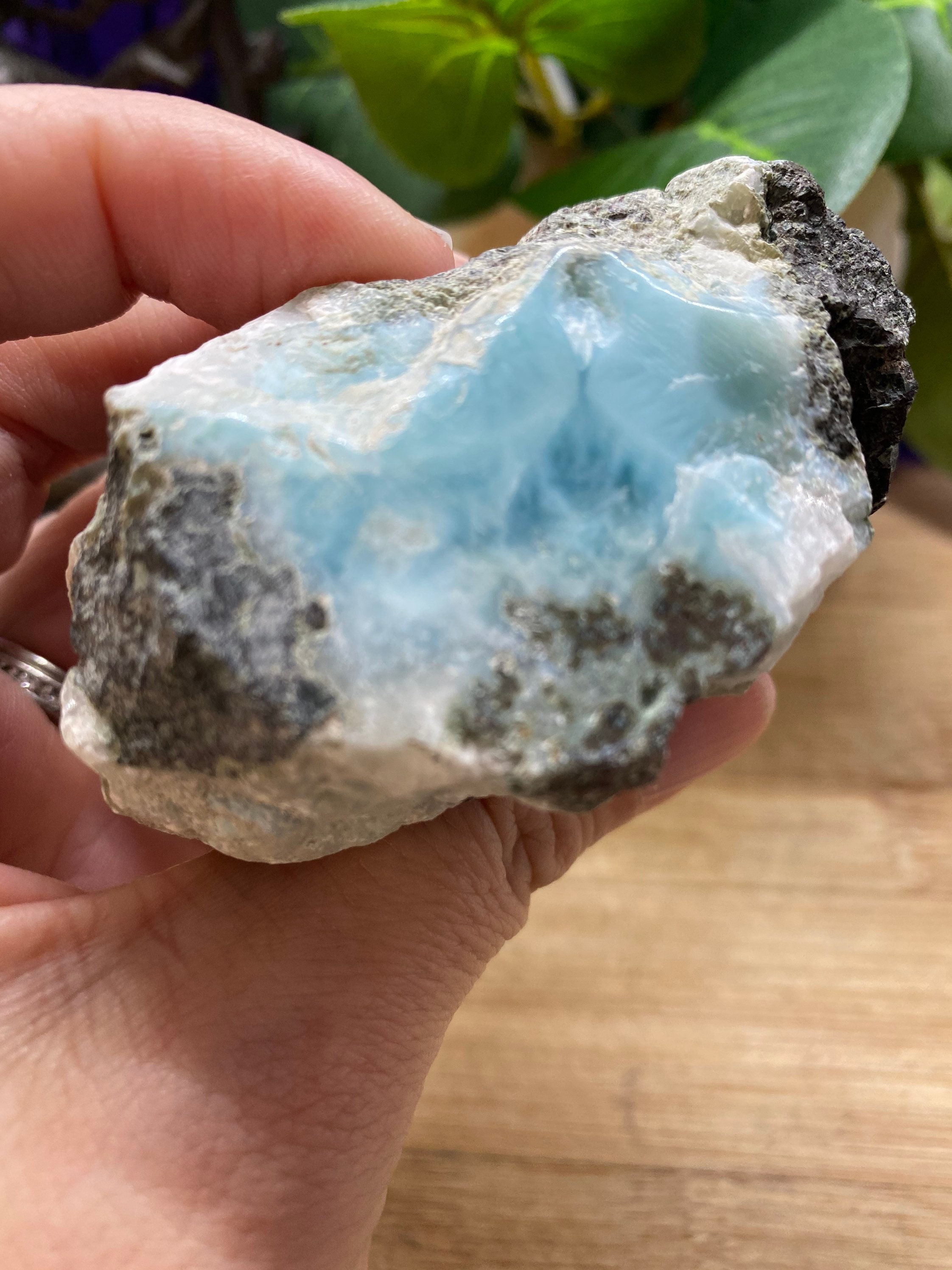 Natural Larimar polished face raw rough Stone crystal stone geode