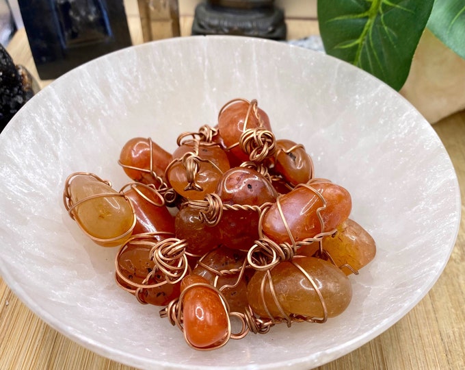 Tumbled Carnelian wire wrapped pendants necklace