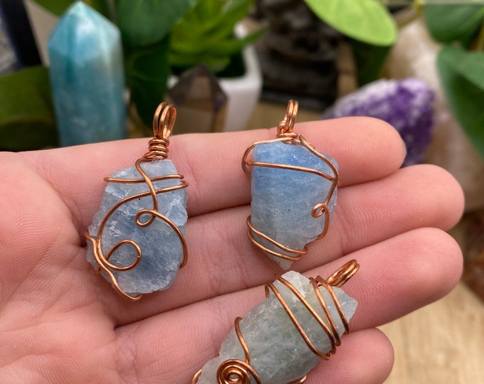 Raw Aquamarine wire wrapped pendant