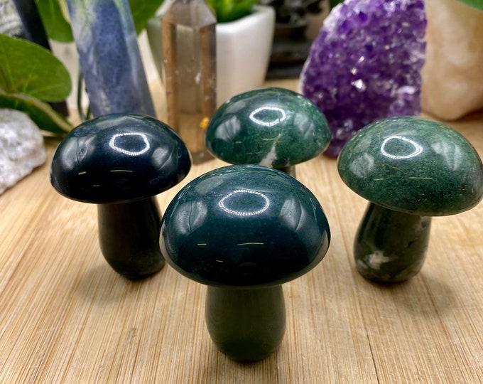 Moss Agate crystal mushrooms SME