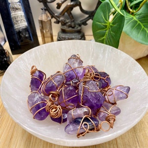Tumbled Amethyst wire wrapped pendant necklace SME24