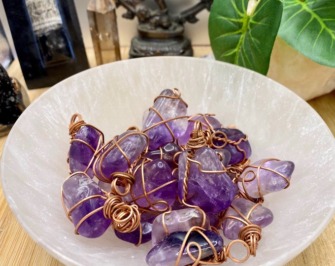 Tumbled Amethyst wire wrapped pendant necklace SME24
