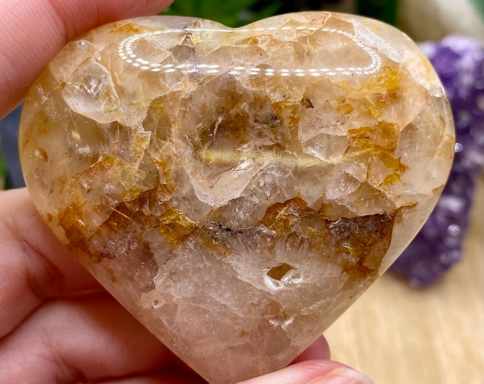 Natural golden Healer Quartz Heart crystal MGHH2 Flat 3