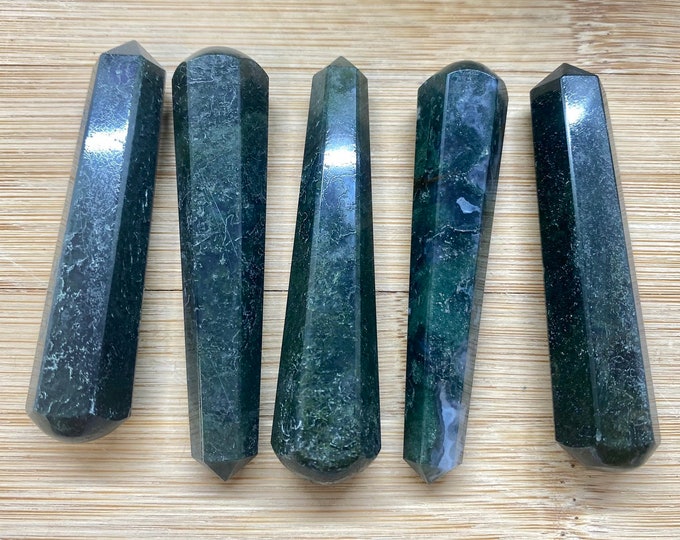 Moss Agate wand faceted massage crystal SME24