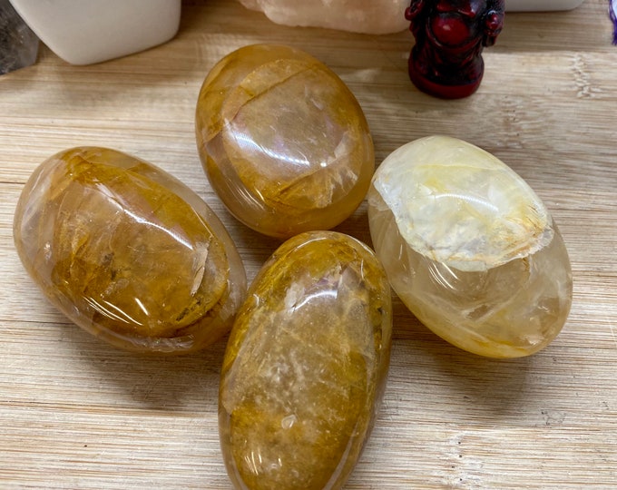 Natural Golden Healer Quartz palm stone polished tumbled