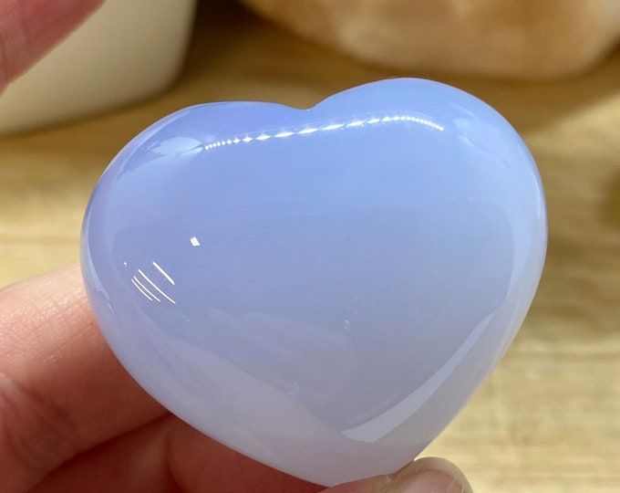 Blue Chalcedony heart polished  sculpture crystal