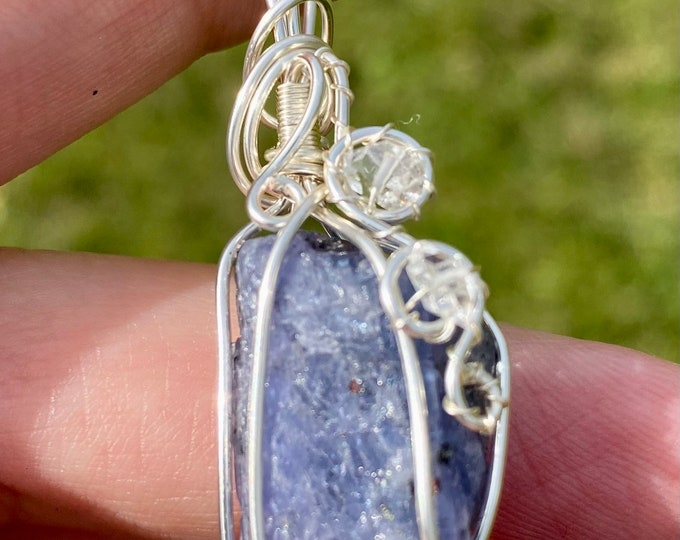 Natural Tanzanite and Herkimer Diamond Wire Wrapped Pendant Crystal HERTANZ2