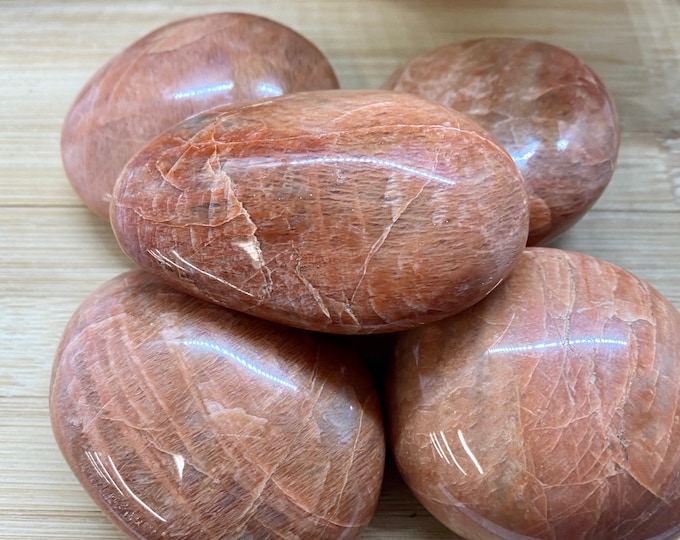 Gorgeous Peach Moonstone crystal geode palm stone healing gem SME24