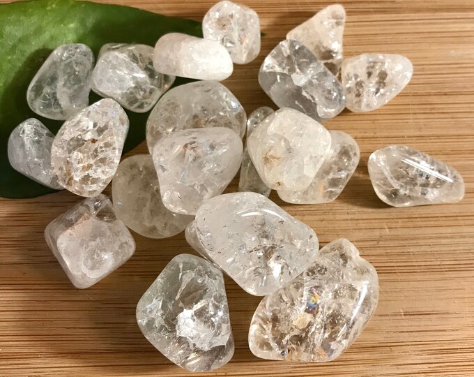 Tumbled Crackle or Rainbow Clear Quartz Stone with Gift Bag and Note