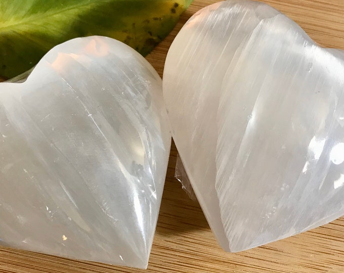 Carved Selenite heart satin spar gypsum