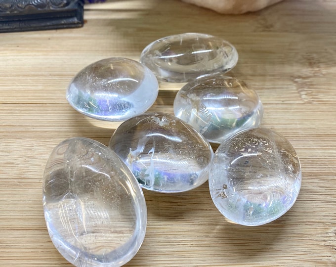 Clear Quartz Palm stone tumbled polished worry SME24