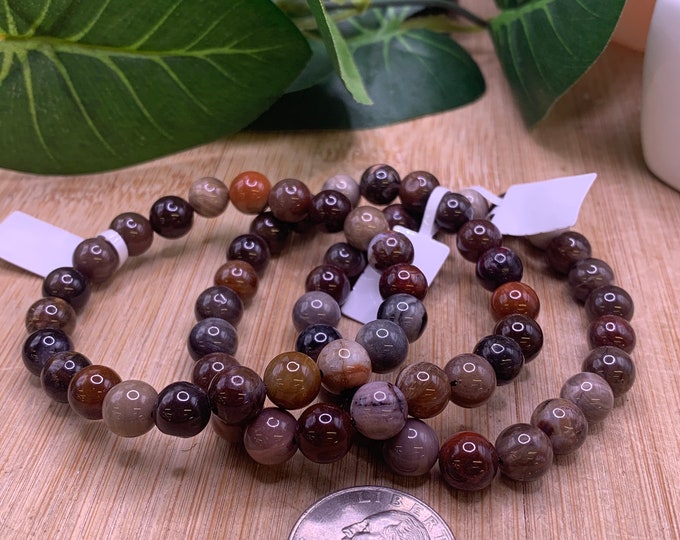 8mm Petrified Wood Bead Bracelet SME24 RB