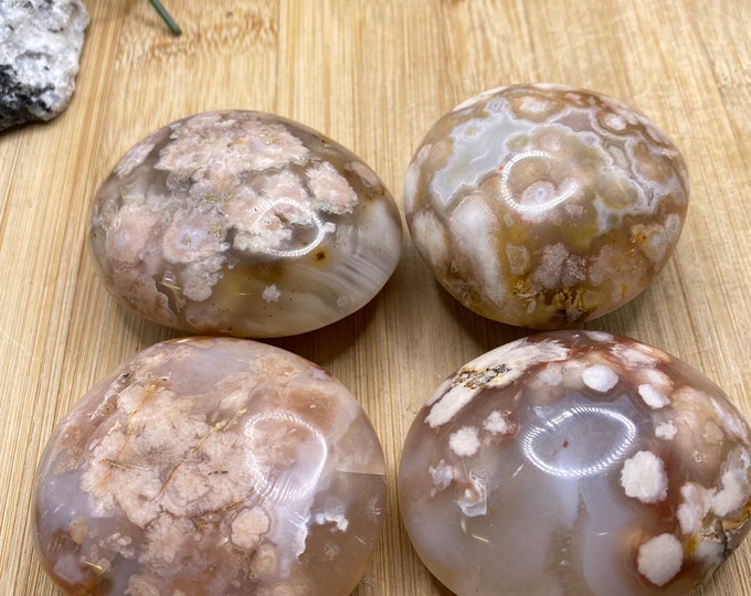 Large Flower Agate tumbled palm worry stone SME24