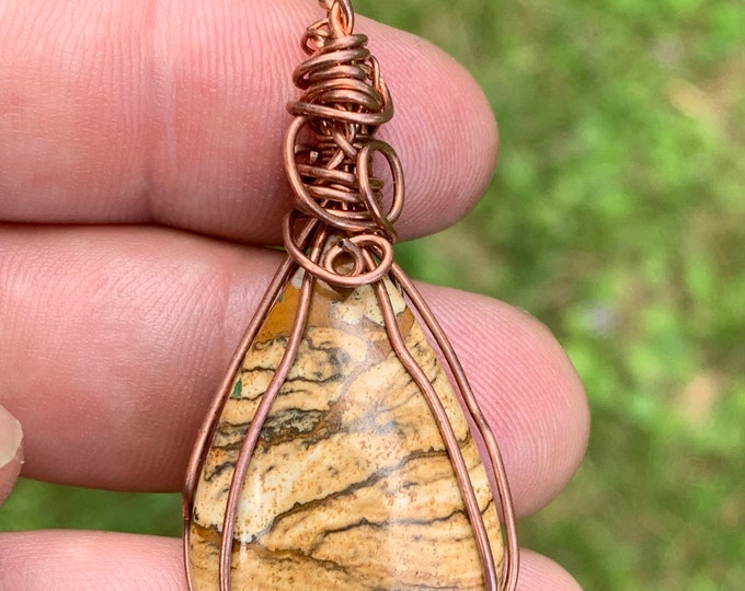 Lovely Picture Jasper Pendant wire wrapped in Copper PJCP01