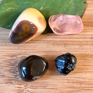 Releasing Grief Tumbled Stones Gift Bag and note healing protection negative despair apache tears rose quartz smoky quartz mookaite