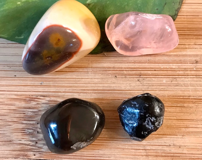 Releasing Grief Tumbled Stones Gift Bag and note healing protection negative despair apache tears rose quartz smoky quartz mookaite