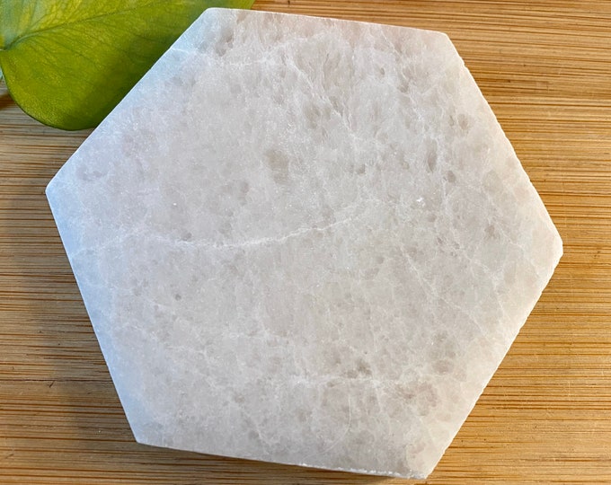 Hexagon Selenite crystal charging plate windowpane geode satin spar gypsum