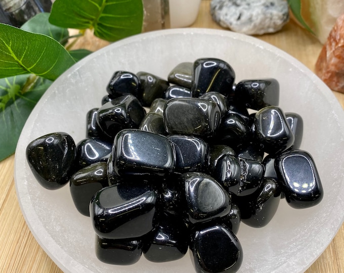Premium Tumbled Golden Sheen Obsidian Stone with Gift Bag SME24