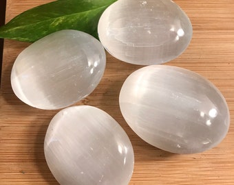 Selenite palm stones polished tumbled soap satin spar gypsum