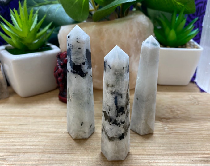 Rainbow Moonstone tower point obelisk polished crystal wand