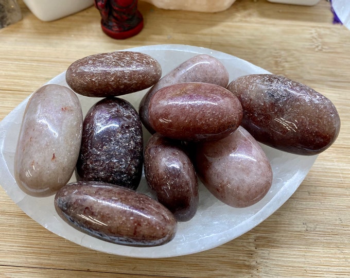 Strawberry Quartz tumbled palm worry stone pebble