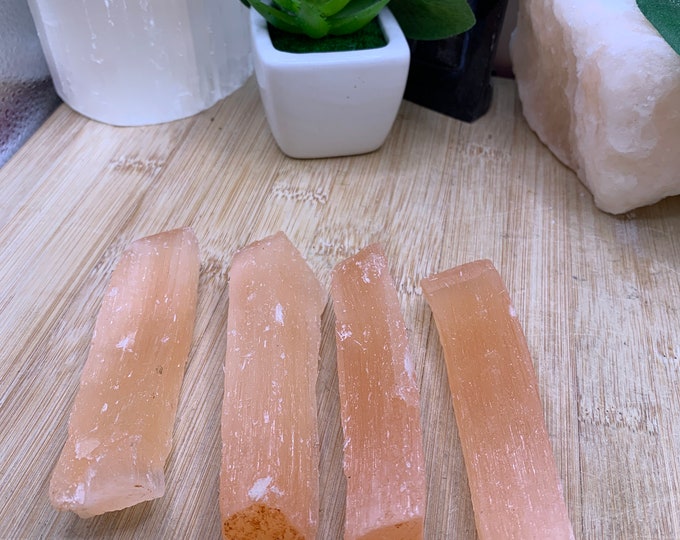 Orange Selenite stick wand log rough crysyal wands geode satin spar gypsum