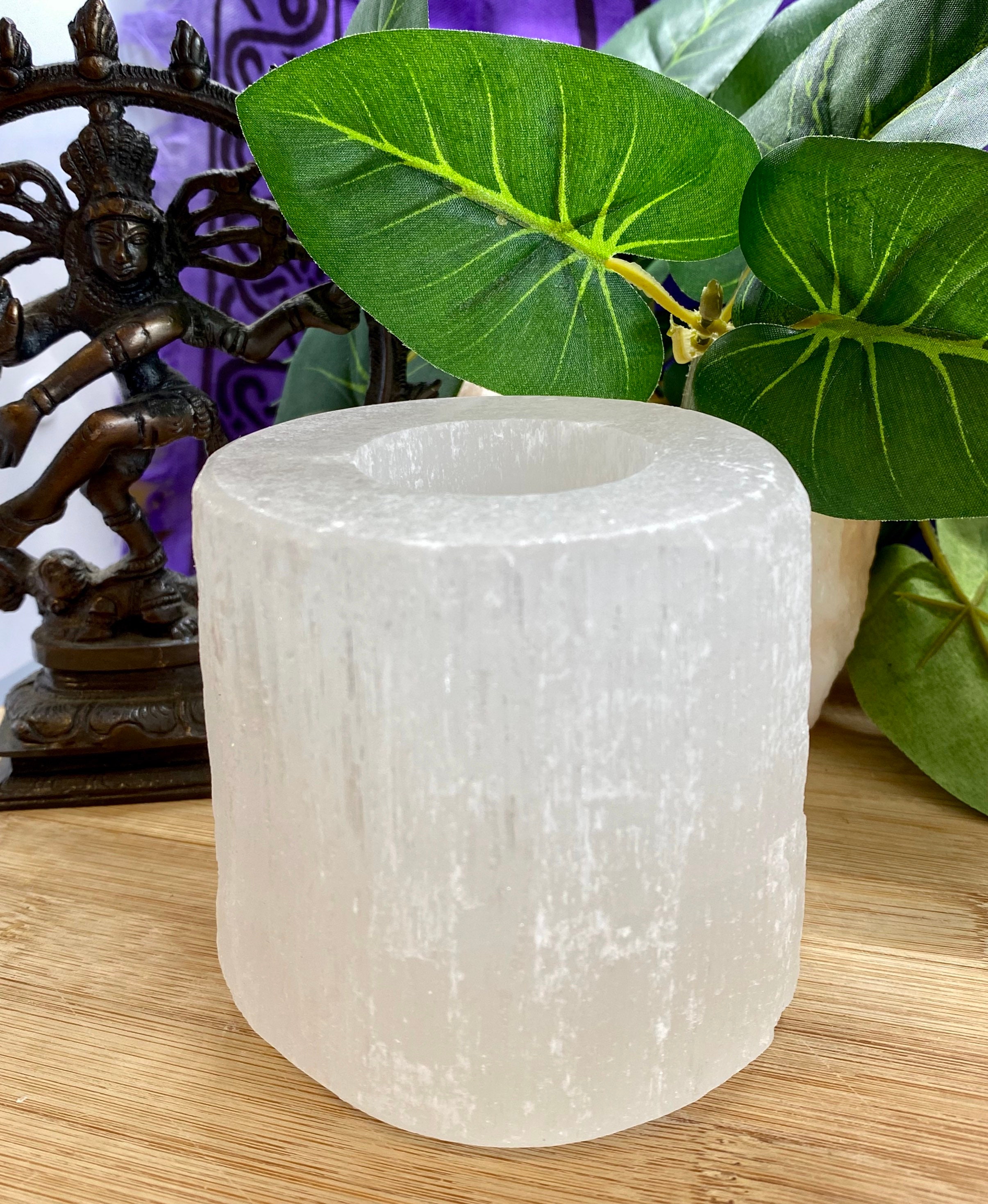 Selenite crystal candle holder votive altar satin spar gypsum