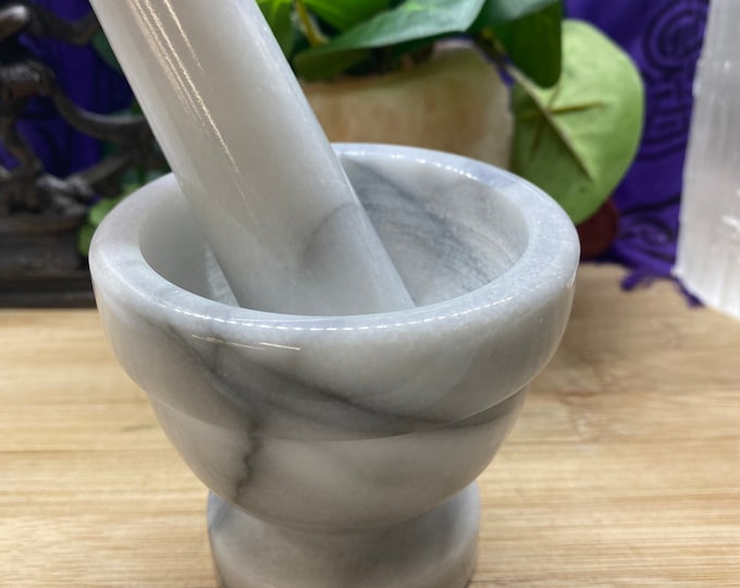 3 inch Grey and White Marble Mortar and pestle herb grinder crystal sculpture geode MRGR003