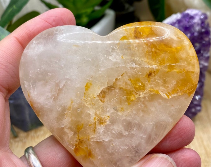 Natural golden Healer Quartz Heart crystal MGHH3 Flat 3