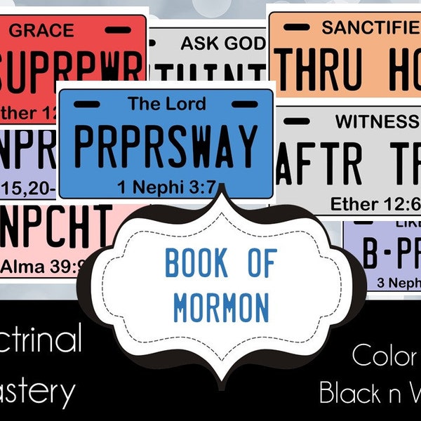 2024 Book of Mormon - Doctrinal Mastery - License Plates - Printable - Seminary Game - Classroom Posters - Decorations