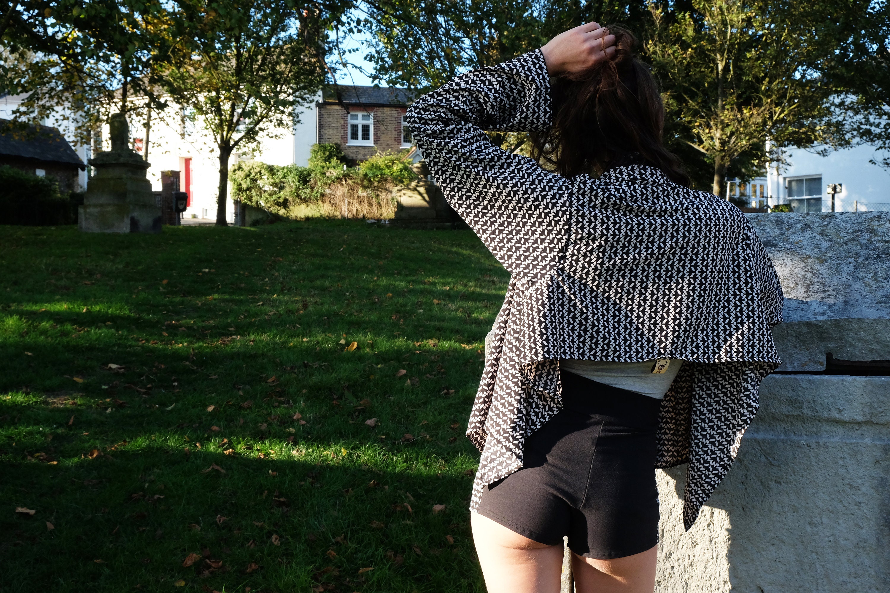 Image of Wrap Around Cardigan, Geometric Patter, Long Sleeve Dress