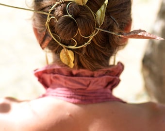 Hair barrete, festival head piece, Brass leaf head barrete, hair accessory, leaf hair accessory, 100% brass and copper