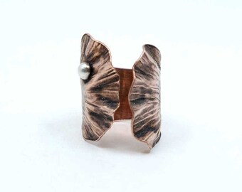 Gingko Leaf Ring - Copper, copper ring, hand forged ring, copper, silver, gift for mum, gift for sister, gift for her, recycled copper ring