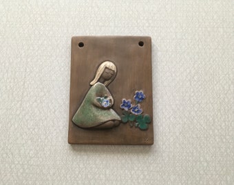 Vintage Dagny Zachrisson Sweden ceramic Spring wall plate // Pottery plaque