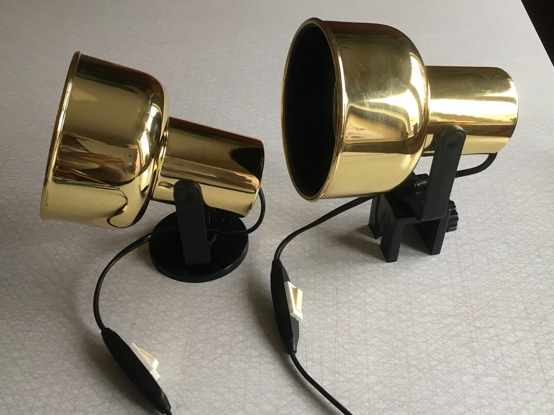 Vintage Pair of Gold Coloured Wall Lights / Bedroom Lamps / Plastic