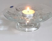 SALE Vintage Nuutajärvi Finland water lily tea light holder // Kerttu Nurminen "Lumme" candleholder// Scandinavian art glass //