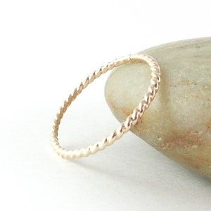 14K Gold Fill Twist Braided Wire Ring, Thin Gold Stacking Ring