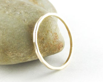 Hammered Gold Stacking Ring, Thin 14K Gold Fill Ring