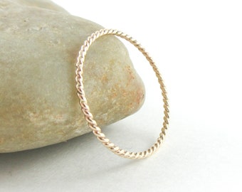 Skinny Gold Stacking Ring, 14K Gold Fill Braided Wire Ring