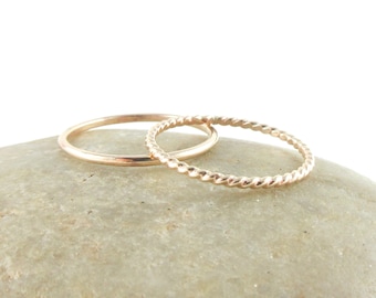 Set of Two 14K Gold Fill Stacking Rings - One Twist Wire Ring, and One Simple Gold Band
