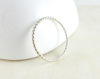 Sterling Silver Twist Wire Ring, Thin Silver Stacking Ring
