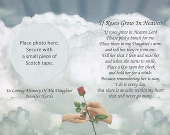 Sympathy of Daughter, In Memory Gifts, Condolence Gift, Memorial Day, Loving Memory, Sympathy Poem, Loss of Child, If Roses Grow in Heaven