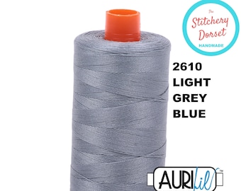 Aurifil 50wt, 2610 Light Blue Grey, 100% Cotton Thread (Mako, Egyptian Cotton). Large Spool 1,422 yards or 1300m.  Made in Milan, Italy