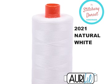 Aurifil 50wt, 2021 Natural White, 100% Cotton Thread (Mako, Egyptian Cotton). Large Spool 1,422 yards or 1300m.  Made in Milan, Italy
