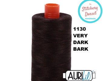 Aurifil 50wt, 1130 Very Dark Bark, 100% Cotton Thread (Mako, Egyptian Cotton). Large Spool 1,422 yards or 1300m.  Made in Milan, Italy