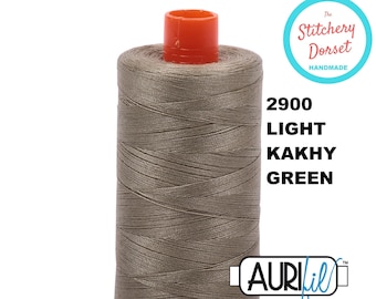 May include: A spool of Aurifil thread in color 2900, Light Kakhy Green. The spool is labeled with the brand name and color information.