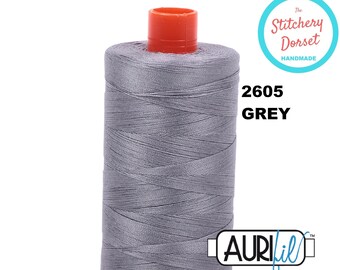 Aurifil 50wt, 2605 Grey, 100% Cotton Thread (Mako, Egyptian Cotton). Large Spool 1,422 yards or 1300m.  Made in Milan, Italy