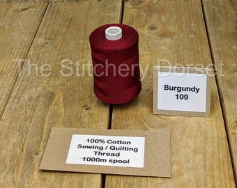 Burgundy Cotton 1000m Sewing/Quilting Thread High Quality Egyptian Cotton 50s weight. For machine quilting or general sewing