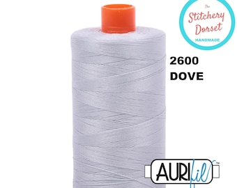 Aurifil 50wt, 2600 Dove, 100% Cotton Thread (Mako, Egyptian Cotton). Large Spool 1,422 yards or 1300m.  Made in Milan, Italy